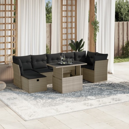 Set mobilier de grădină cu perne, 8 piese gri deschis poliratan