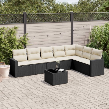 Set mobilier de grădină cu perne, 8 piese, negru, poliratan