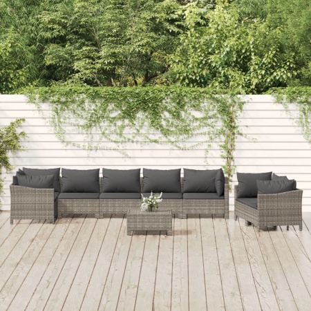 Set mobilier de grădină cu perne, 9 piese, gri, poliratan