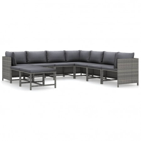 Set mobilier de grădină cu perne, 9 piese, gri, poliratan