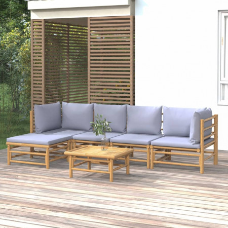 Set mobilier de grădină cu perne gri deschis, 6 piese, bambus