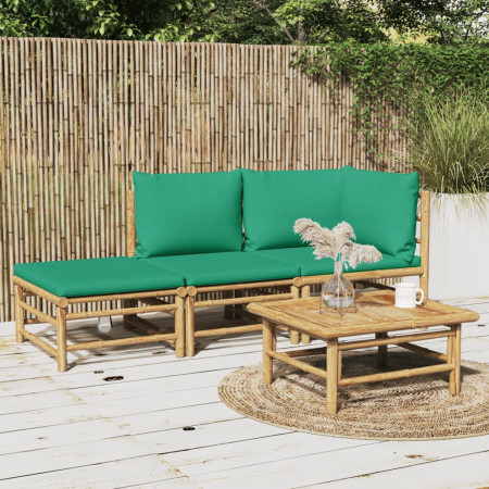 Set mobilier de grădină cu perne verzi, 3 piese, bambus