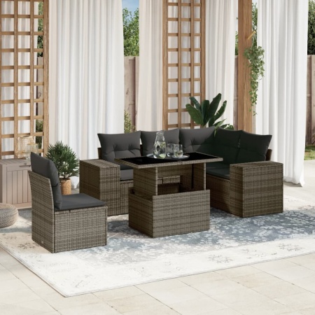 Set mobilier grădină cu perne, 6 piese, gri, poliratan