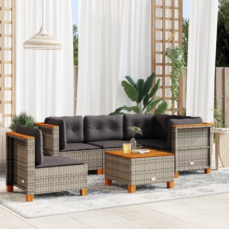 Set mobilier grădină cu perne, 6 piese, gri, poliratan