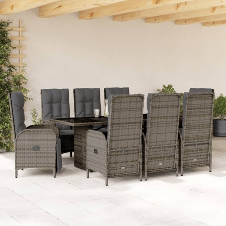 Set mobilier grădină cu perne, 9 piese, gri, poliratan