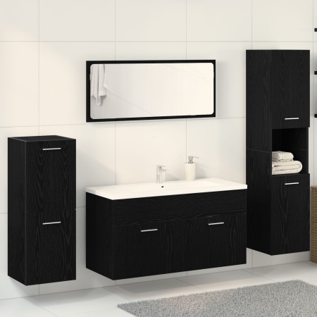 Set Mobilier pentru Baie 4 Piese Stejar Negru