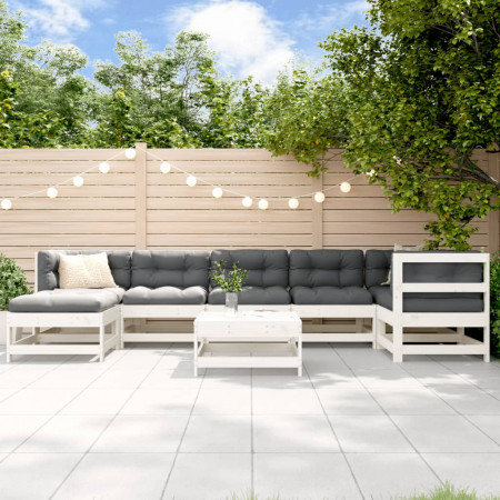 Set mobilier relaxare grădină, 8 piese, alb, lemn masiv de pin
