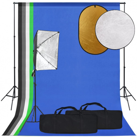 Set studio foto cu lampă softbox, fundal și reflector