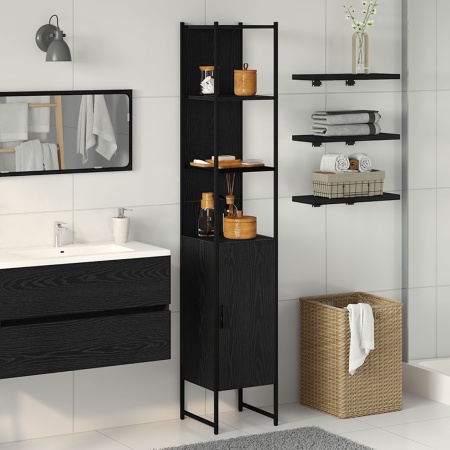 Șifonier pentru Baie Negru Stejar 33x33x185,5 cm Lemn Tratat