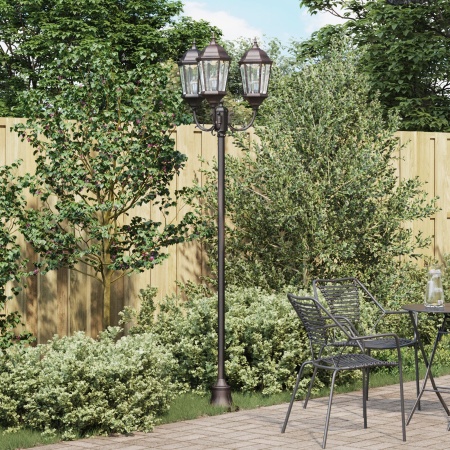 Stâlp de iluminat pentru grădină 3-lămpi E27 Bronz 220 cm Aluminiu - Img 1