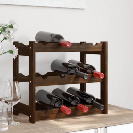 Suport sticle de vin, 12 sticle, maro, lemn masiv de pin - Img 1