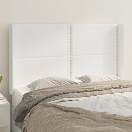 Tăblie de pat cu aripioare, alb, 147x16x118/128 cm, piele eco