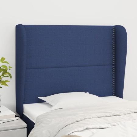 Tăblie de pat cu aripioare, albastru, 93x23x118/128 cm, textil