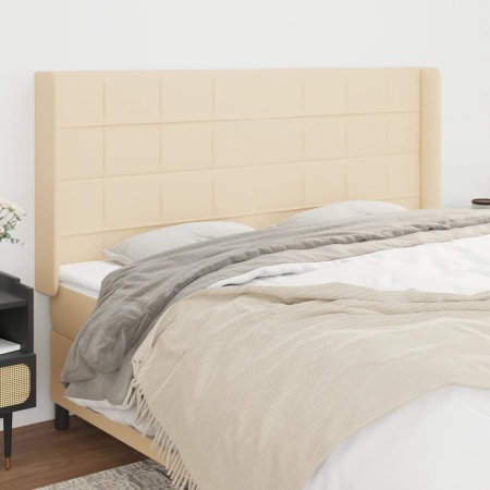 Tăblie de pat cu aripioare, crem, 203x16x118/128 cm, textil