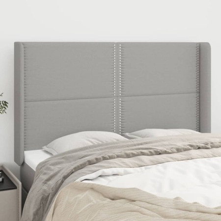Tăblie de pat cu aripioare gri deschis 147x16x118/128 cm textil