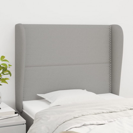 Tăblie de pat cu aripioare gri deschis 93x23x118/128 cm textil - Img 1