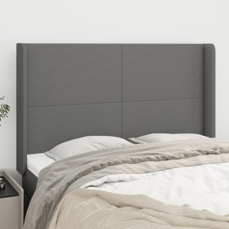 Tăblie de pat cu aripioare gri închis 147x16x118/128 cm textil