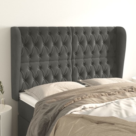 Tăblie de pat cu aripioare gri închis 147x23x118/128 cm catifea