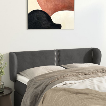 Tăblie de pat cu aripioare gri închis 147x23x78/88 cm catifea