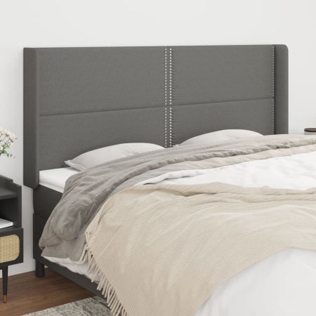 Tăblie de pat cu aripioare gri închis 163x16x118/128 cm textil