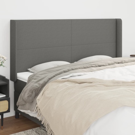 Tăblie de pat cu aripioare gri închis 183x16x118/128 cm textil