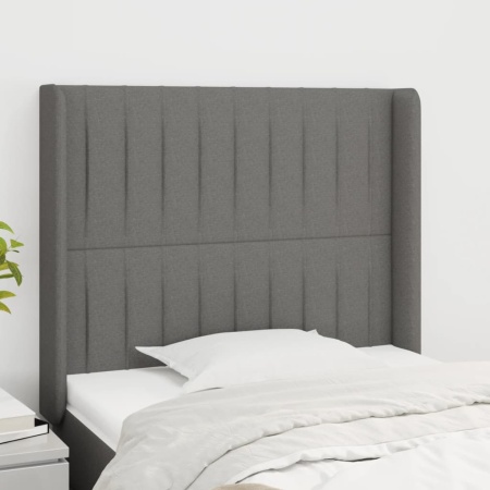 Tăblie de pat cu aripioare gri închis 93x16x118/128 cm textil