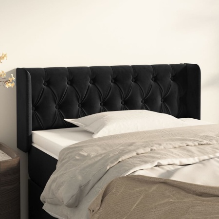 Tăblie de pat cu aripioare negru 103x16x78/88 cm catifea
