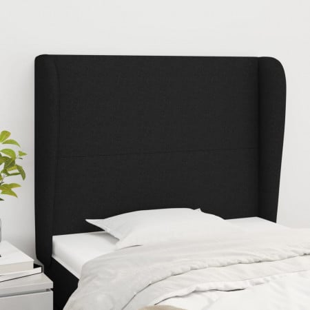 Tăblie de pat cu aripioare, negru, 103x23x118/128 cm, textil - Img 1