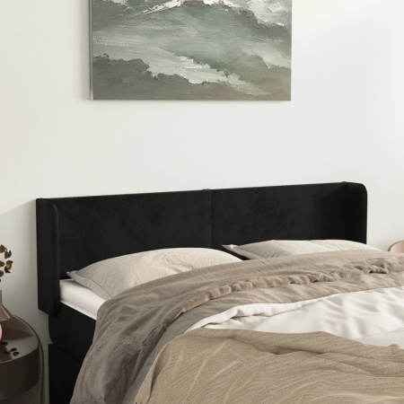 Tăblie de pat cu aripioare negru 147x16x78/88 cm catifea
