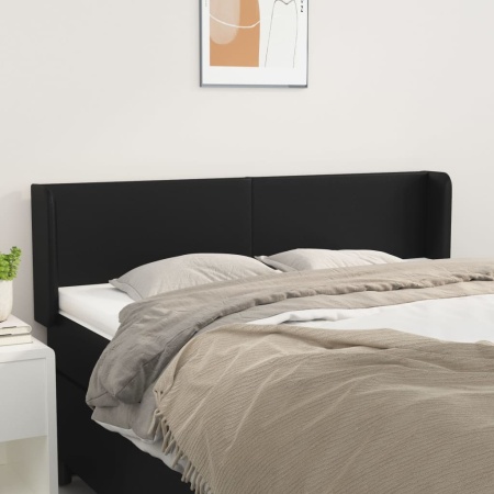Tăblie de pat cu aripioare negru 147x16x78/88cm piele ecologică