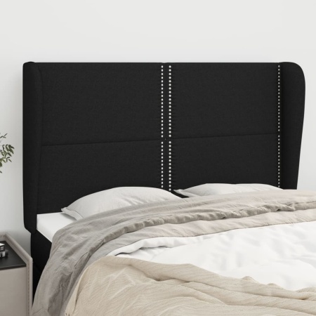 Tăblie de pat cu aripioare, negru, 147x23x118/128 cm, textil