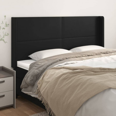 Tăblie de pat cu aripioare, negru, 203x16x118/128 cm, piele eco