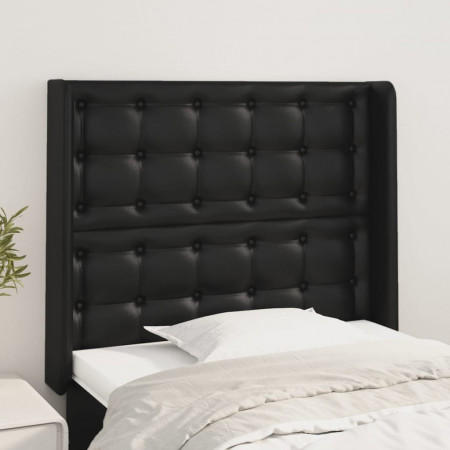 Tăblie de pat cu aripioare, negru, 93x16x118/128 cm, piele eco