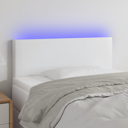 Tăblie de pat cu LED, alb, 100x5x78/88 cm, piele ecologică