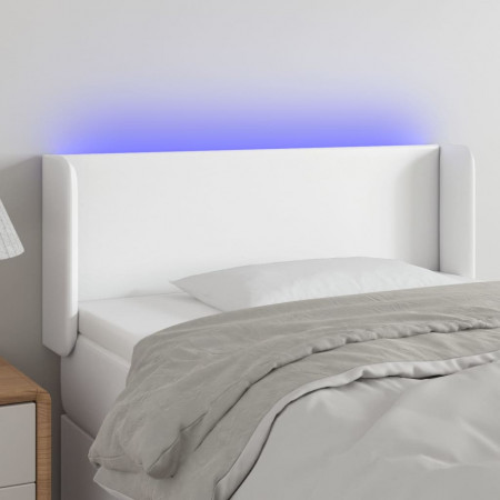 Tăblie de pat cu LED, alb, 103x16x78/88 cm, piele ecologică