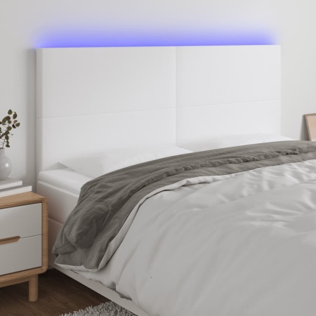 Tăblie de pat cu LED, alb, 180x5x118/128 cm, piele ecologică