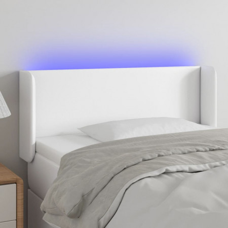 Tăblie de pat cu LED, alb, 83x16x78/88 cm, piele ecologică