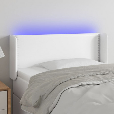 Tăblie de pat cu LED, alb, 93x16x78/88 cm, piele ecologică