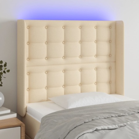 Tăblie de pat cu LED, crem, 103x16x118/128 cm, textil