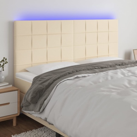 Tăblie de pat cu LED, crem, 200x5x118/128 cm, textil