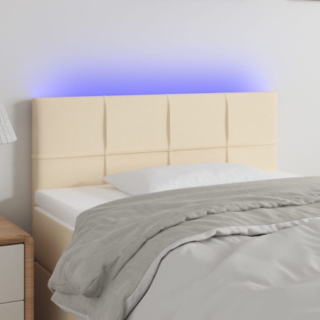 Tăblie de pat cu LED, crem, 90x5x78/88 cm, textil
