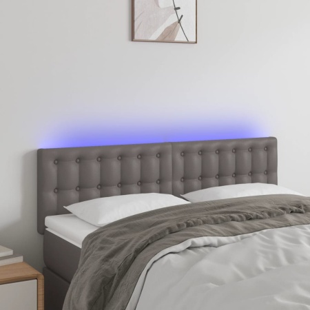 Tăblie de pat cu LED, gri, 144x5x78/88 cm, piele ecologică
