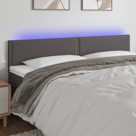Tăblie de pat cu LED, gri, 180x5x78/88 cm, piele ecologică