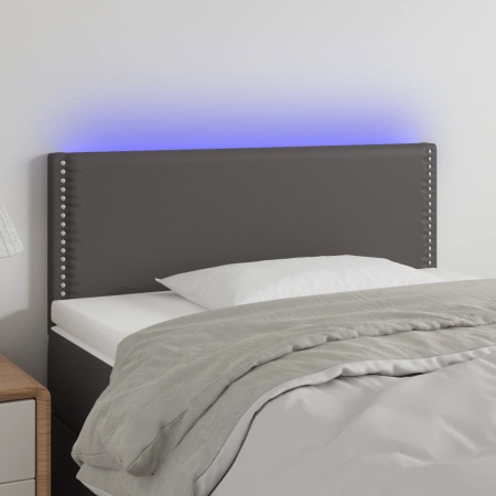 Tăblie de pat cu LED, gri, 90x5x78/88 cm, piele ecologică