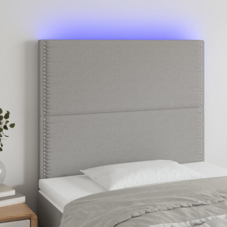 Tăblie de pat cu LED, gri deschis, 100x5x118/128 cm, textil - Img 1