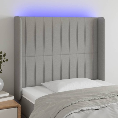 Tăblie de pat cu LED, gri deschis, 103x16x118/128 cm, textil