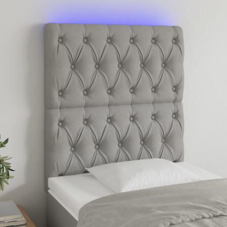 Tăblie de pat cu LED, Gri deschis, 80x7x118/128 cm, textil - Img 1
