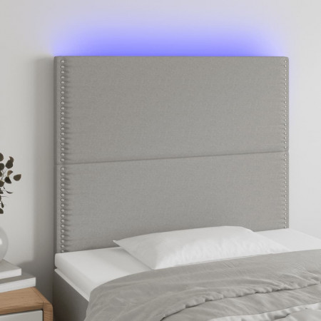 Tăblie de pat cu LED, gri deschis, 90x5x118/128 cm, textil