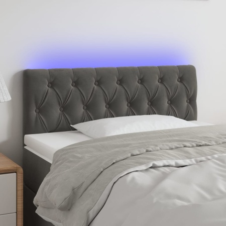 Tăblie de pat cu LED, gri închis, 100x7x78/88 cm, catifea