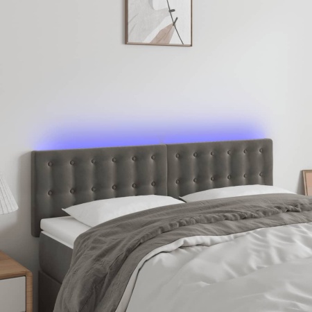 Tăblie de pat cu LED, gri închis, 144x5x78/88 cm, catifea